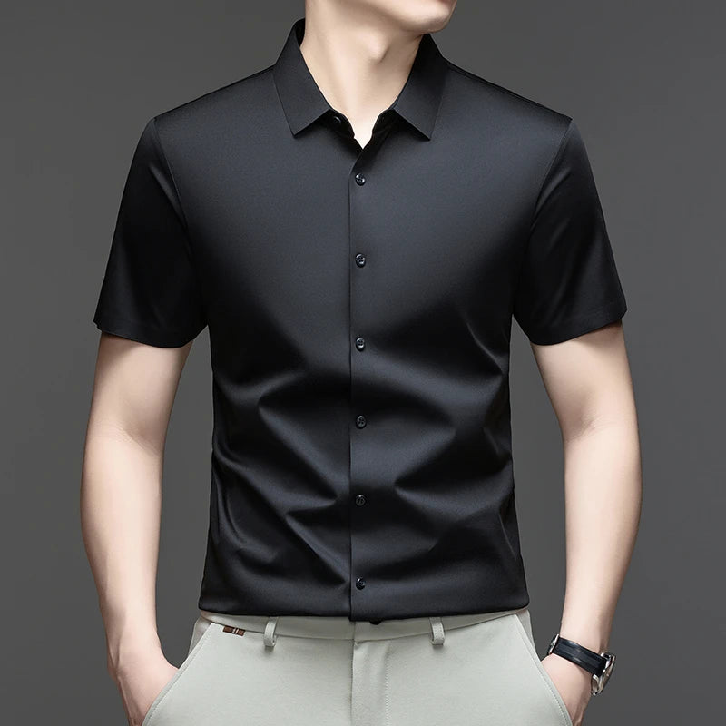 Mens Summer Business Short Sleeved Shirt Seamless Construction High Stretch Easy Care for AllDay Comfort