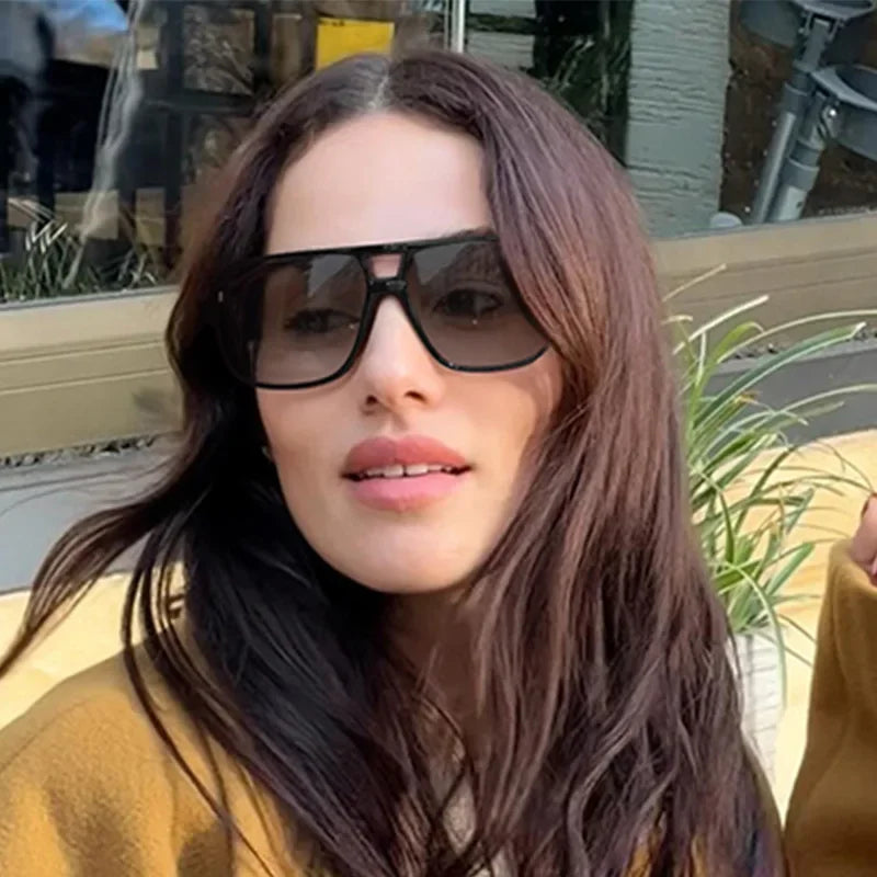 Vintage Double Bridge Square Pilot Sunglasses Women For Men Sun Glasses Punk Oversized Big Frame Luxury Brand Designer Shades