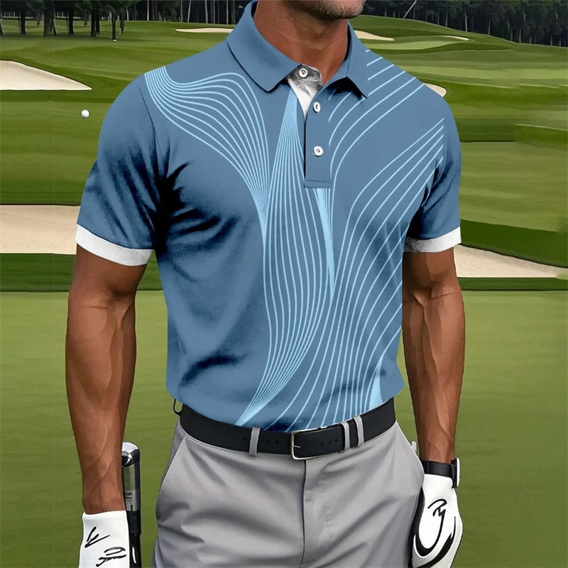 Simple Irregular Lines Graphic Polo Shirts For Men Fashion Summer Short Sleeve 3D Printed Golf Polo Loose Breathable Lapel Tees