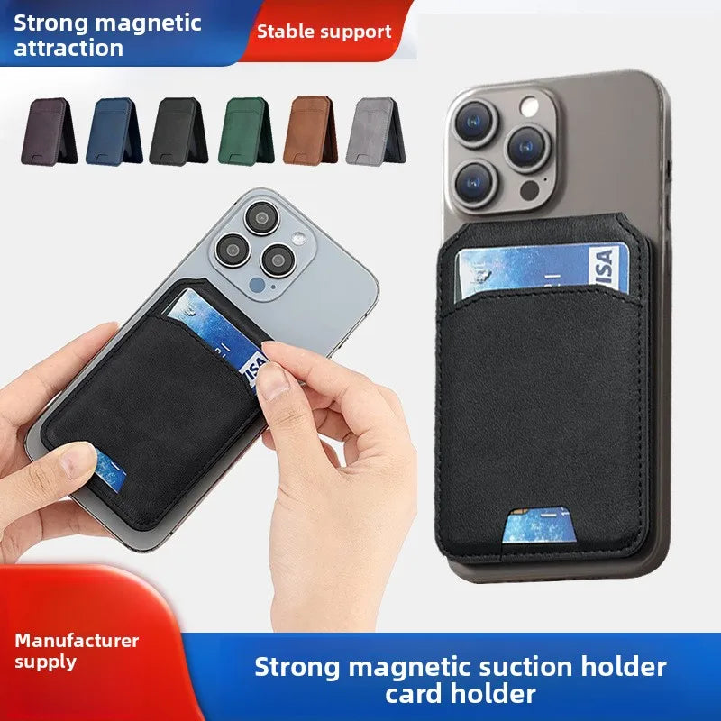 Luxury Strong Magnetic Leather Vertical Card Solt Credit ID Mobile Phone Back Pocket Wallet Case Phone Stand Shockproof Cover