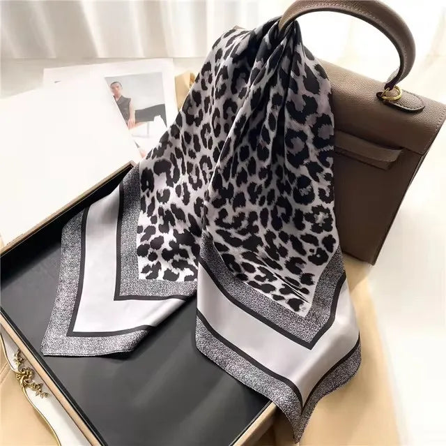 Luxury Satin Imitation Print Silk Scarf Square Women Neck Scarves Wrap Headkerchief Beach Hair Band Women's Bandana
