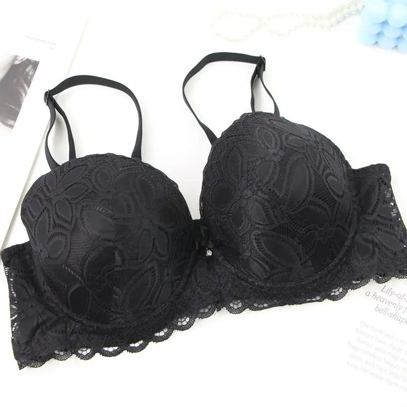 New Sexy Floral Lace Kint Underwire Push Up Bras Padded Bow Thin Mold CDE Cup Underwear For Women Plus Size Breathable Lingerie