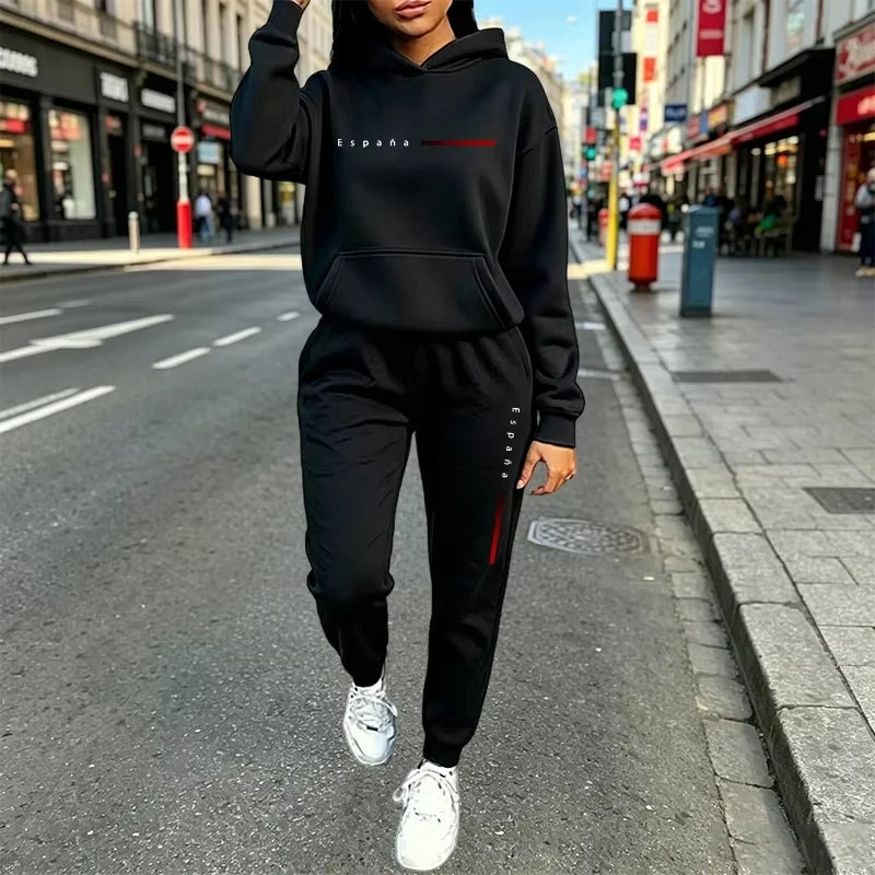 Autumn Winter Women's Clothing 2 Pcs Suits Casual Hooded Sweatshirts Outfits Sports Jogging Sportswear Fashion Woman Pants Sets