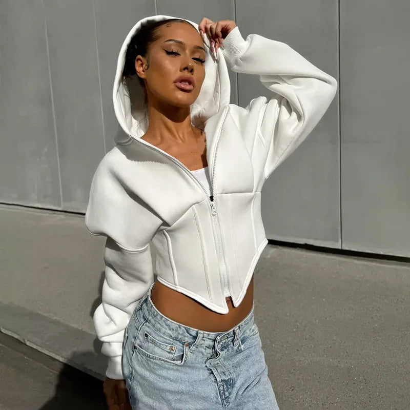 Crop Zip Up Jackets Hoodie Tops Y2K Streetswear 2024 Women Winter Clothes Sexy Fashion Sweatshirts Cropped Coat Jackets Tops