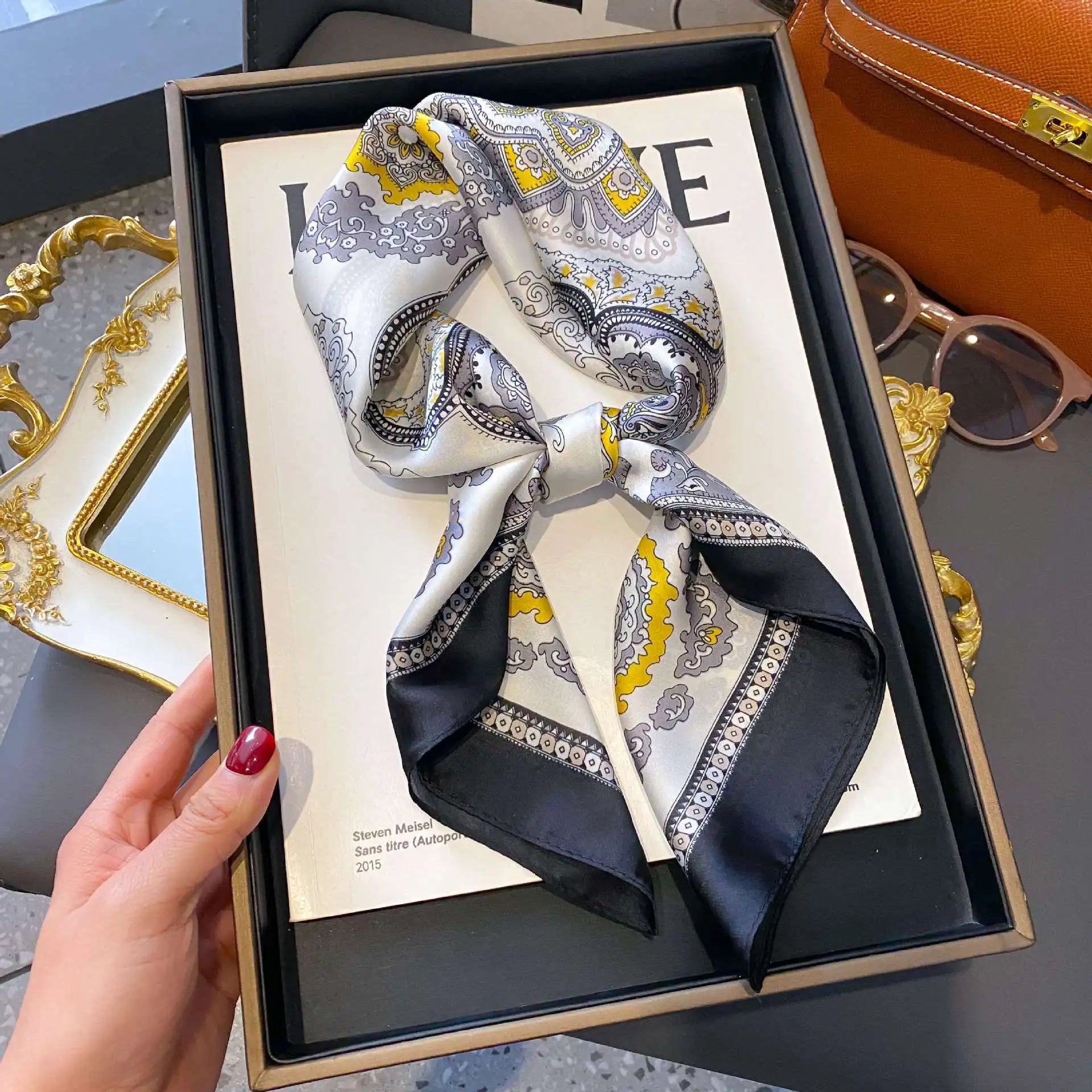 Luxury Satin Imitation Print Silk Scarf Square Women Neck Scarves Wrap Headkerchief Beach Hair Band Women's Bandana