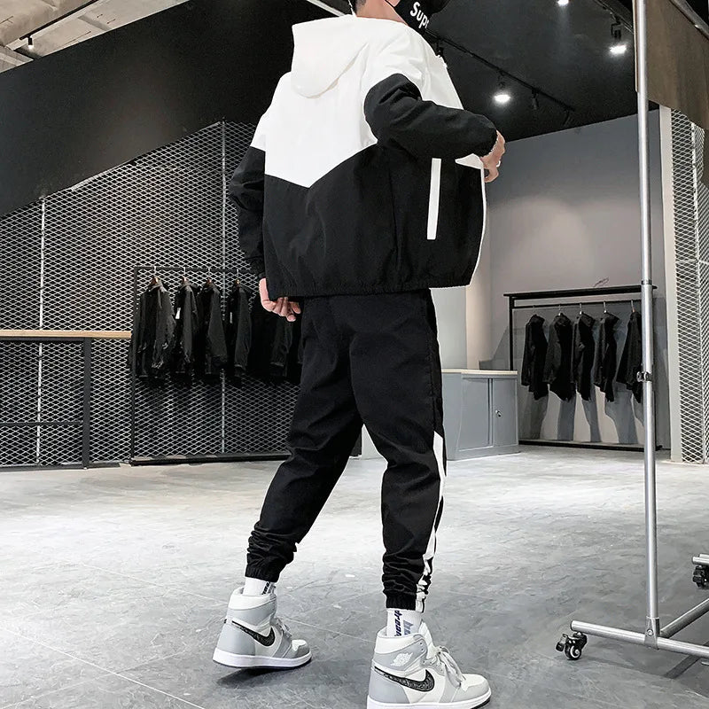 M-6XL New Men's Sportswear Set from Japan South Korea Autumn Casual Wear Men's Hooded Jacket Leg Tied Pants Trendy Casual Suit
