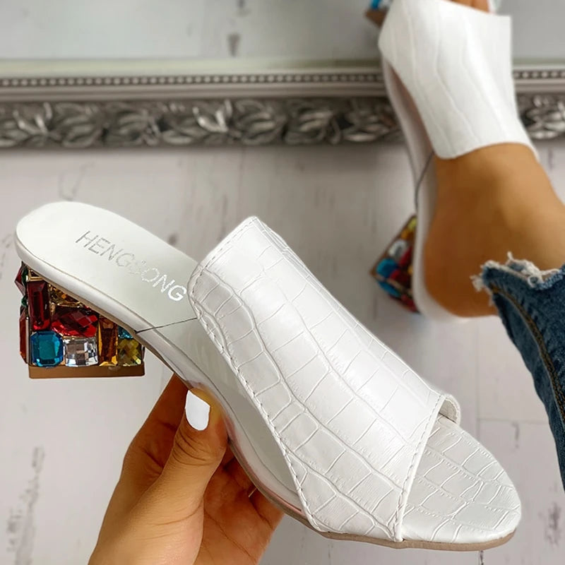 Women Crystal Sandals 2026 New Spring Summer Open Toe Sandals Square Heels Beach Fashion Sandals Women Sandalias De Mujer
