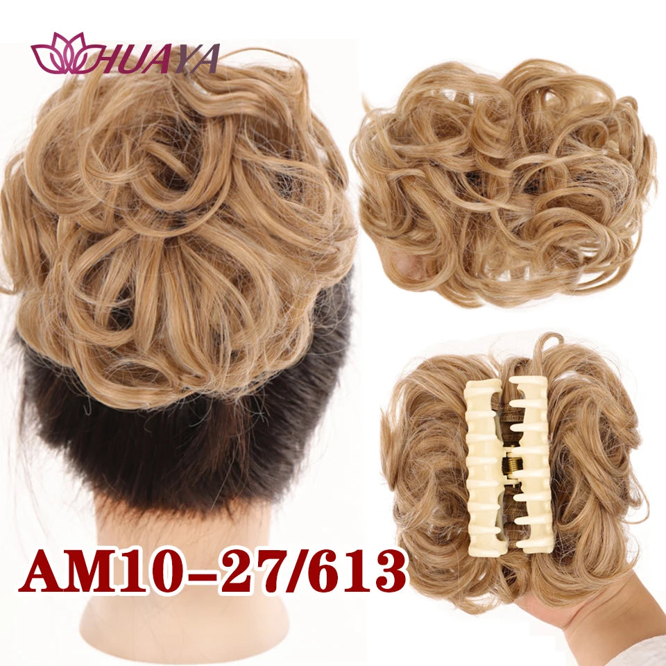 HUAYA Synthetic Messy Curly Claw Hair Bun Chignon Hair Extensions Scrunchy Fake False Hair With Tail for Women Hairpieces