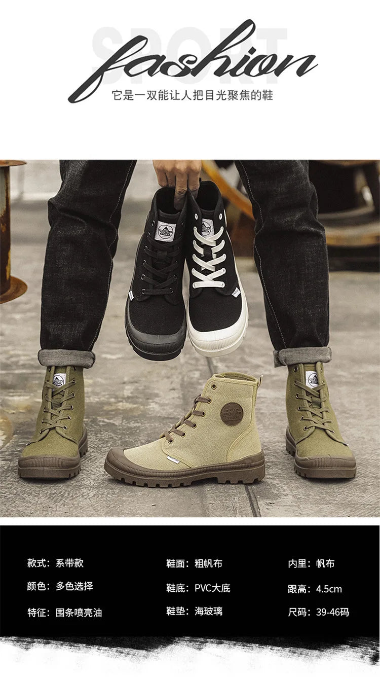 Canvas Shoes Men Boots Leisure High Top Ankle Boots Male Flat Footwear Military Boots Couple Shoes Casual Spring Autumn Boots