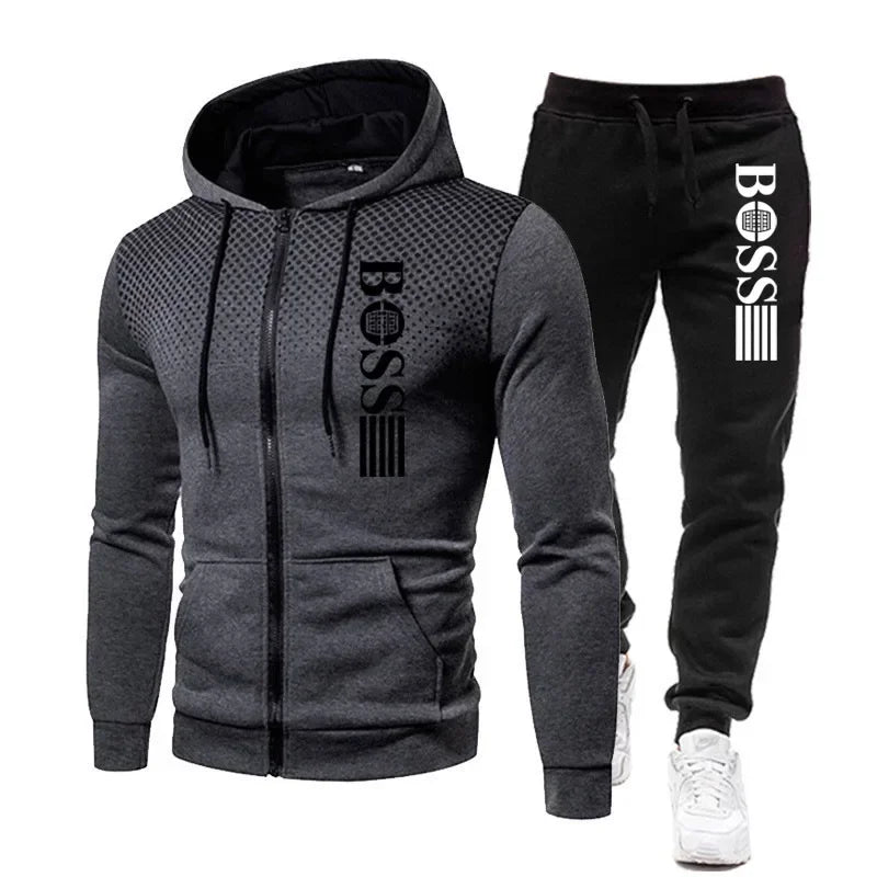 Two-piece Set of Warm Sportswear for Autumn and Winter, 2026New Style Fashionable Men's Zipper Hoodie + Casual Pants Set