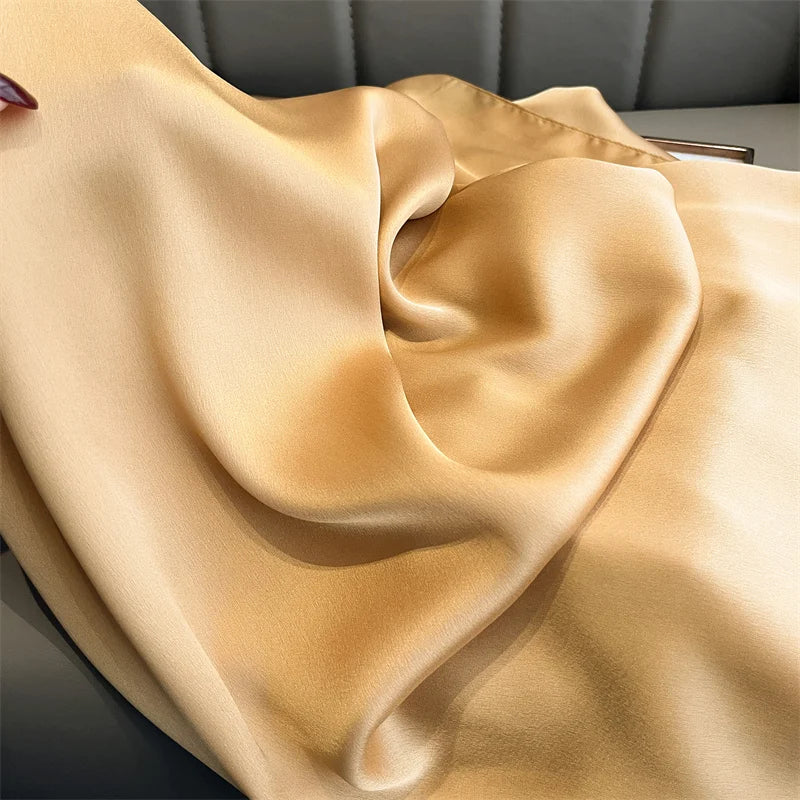2024 Luxury Brand Silk Scarf for Women Large Shawl Wrap Headband Solid Design Hijab Beach Stoles Female Foulard Echarpe Bandana