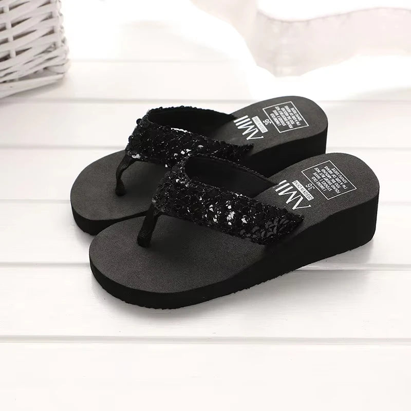 Summer Sequins Slippers Women Sandals Shoes Woman 2024 Open Toe Flip Flops Ladies Clear Outdoor Flat Beach Slides Zapatos Mujer