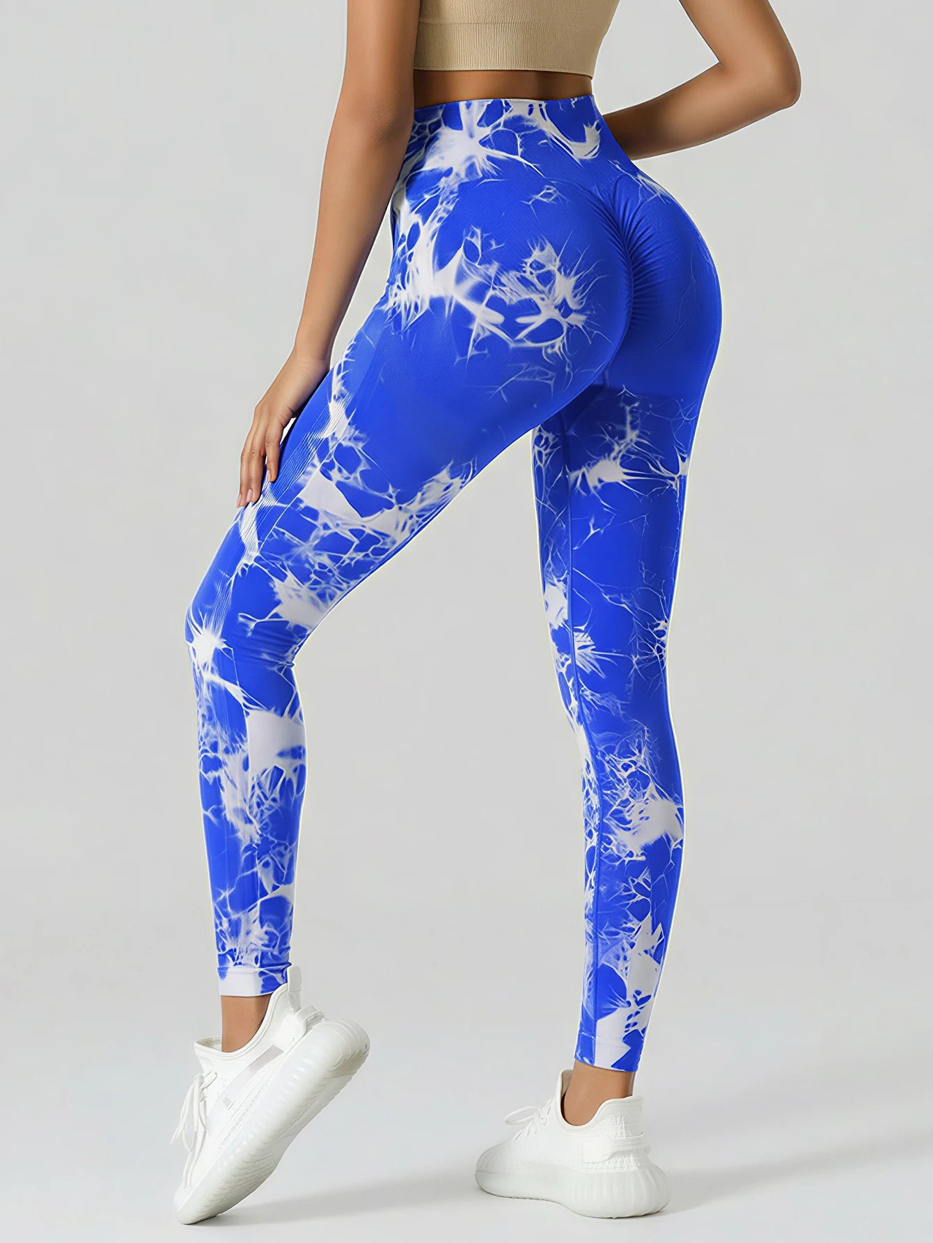 Women's High Waist Seamless Yoga Pants, Tie Dye Print Peach Shaped Butt Lifting Leggings for Running Fitness Workout