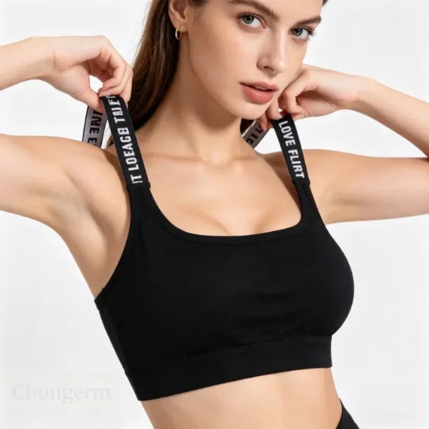 Sports Undertop Women Yoga Fitness Seamless Crop Top Wide Letter Straps Comfortable Workout Activewear Back Without Underwire I