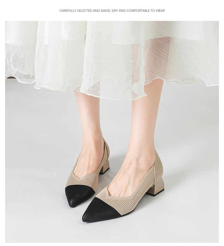 2026 New Women's High Heels Large 42/43 Fashion Pointed Anti slip Rubber Bottom Knitted Breathable Shoes