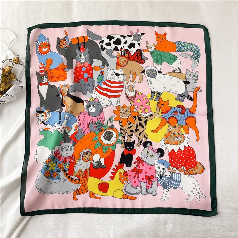 2025 Luxury 70cm Silk Square Scarf Women Print Satin Neck Tie Female Hair Wrist Bandana Headkerchief Shawl Wrap Hijab Echarpe
