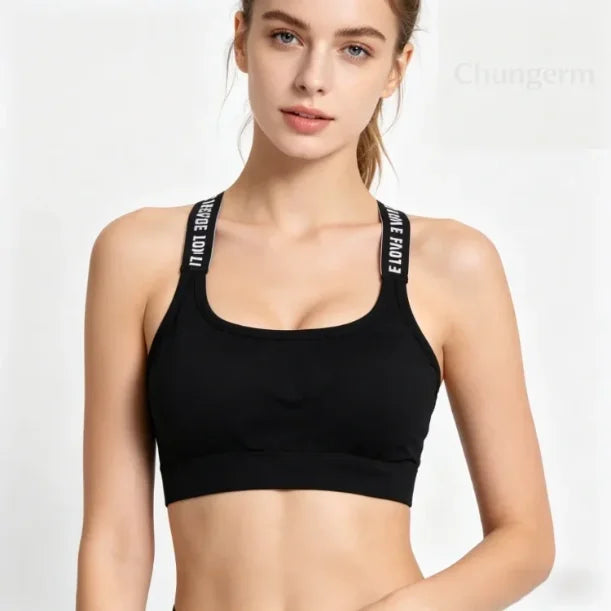 Sports Underwear Women Yoga Fitness Seamless Crop Top Wide Letter Straps Comfortable Workout Activewear Back Without Underwire I