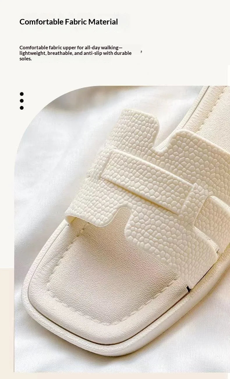 Fashion women's smooth slippers small Xinhong style French-style square toe high-end summer beach and outdoor slippers Advanced