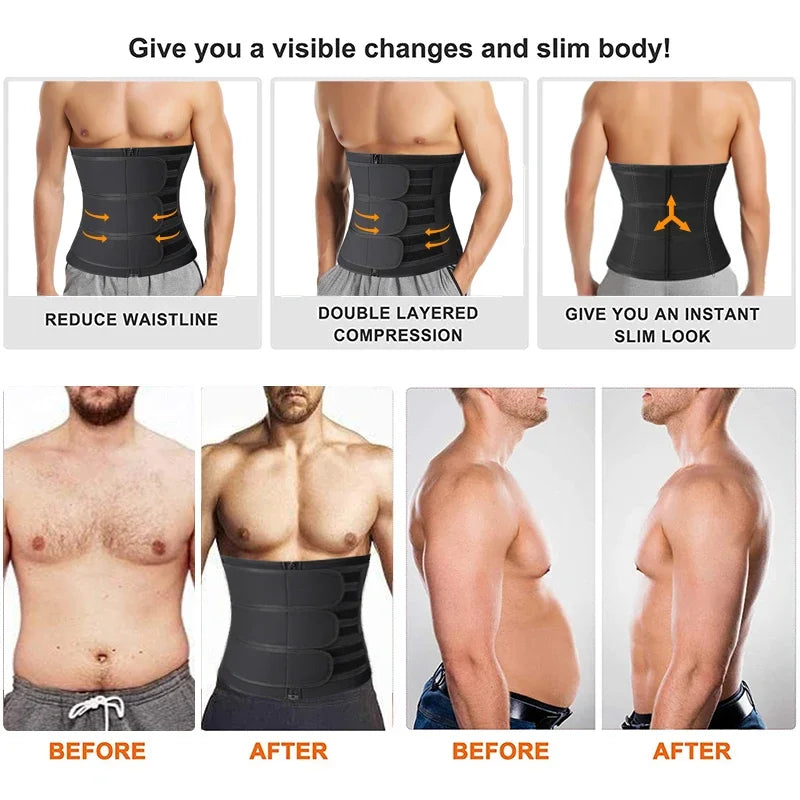 Men Waist Trainer Trimmer Belt for Weight Loss Neoprene Body Shaper Sauna Workout Sweat Belly Belt with Double Straps Shapewear