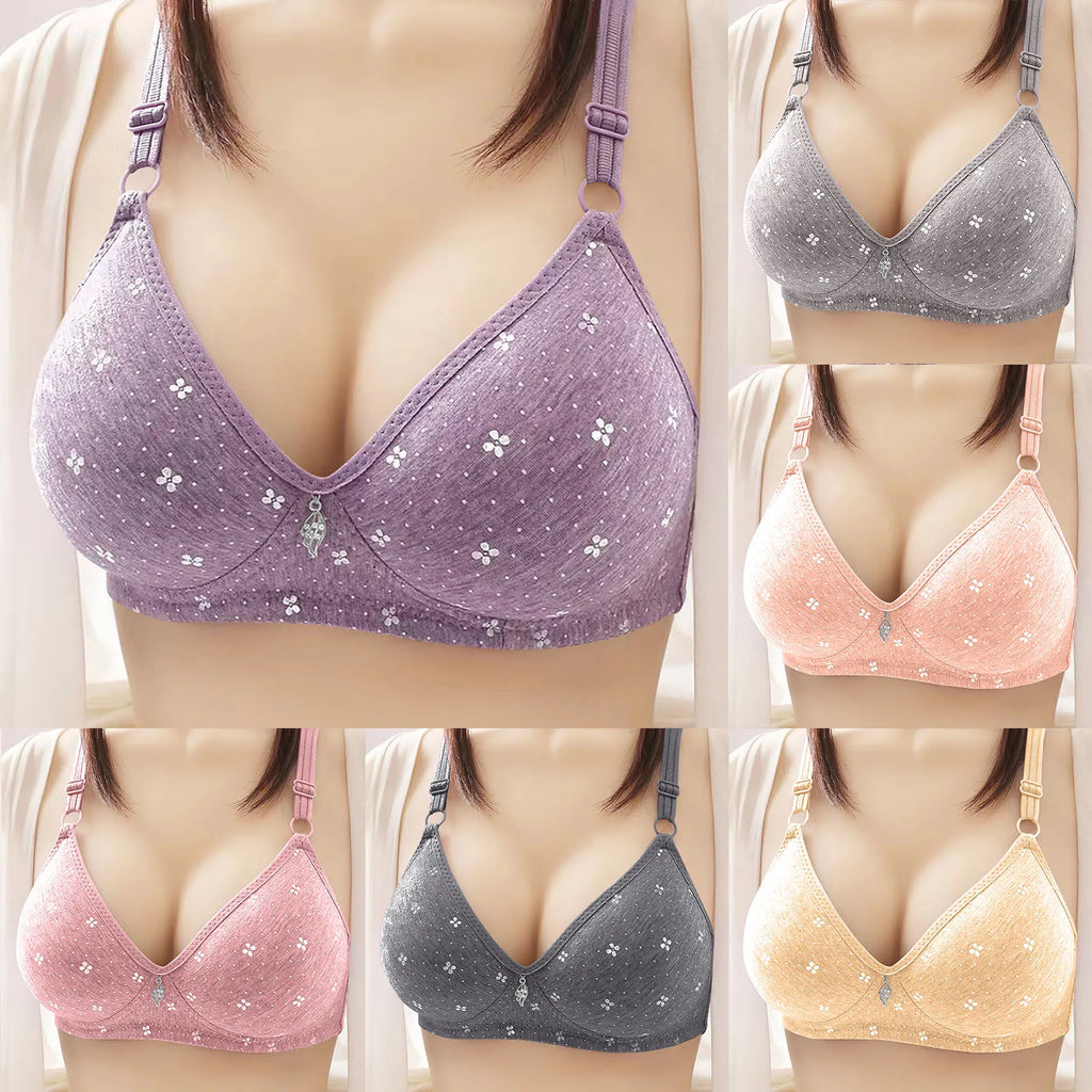 Bras For Women Comfortable Breathable Tops No Steel Ring Printed Bra Push Up Bra Gathering Large Size Lingerie Brassiere