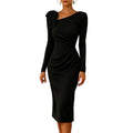 Retro Style Dress Women's Cocktail Party Bodycon Midi Dress Long Sleeve 3d Flower Ruched Gown Formal Wedding Guest Evening Wear