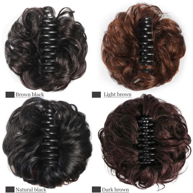 Synthetic messy hair clip bun short curly hair clip in a woman's ponytail hair extension bun wig
