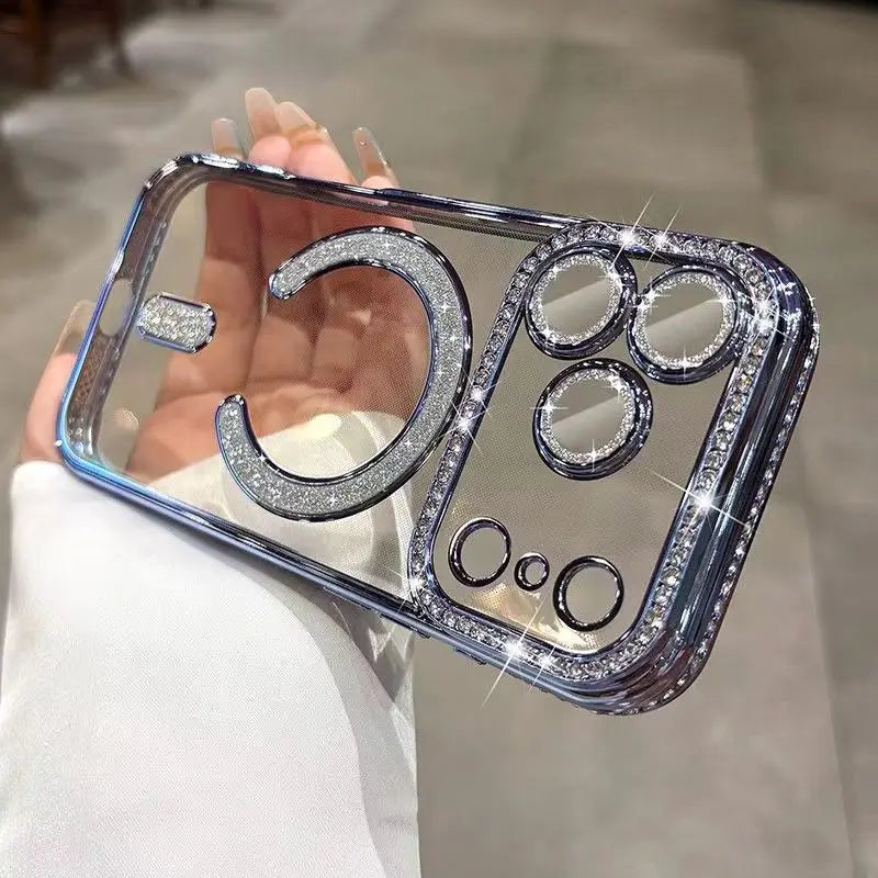 Luxury Bling Diamond Lens Glitter For Magsafe Case For iPhone 17 Pro Max Air 16 15 14 13 12 11 Plus Magnetic Shockproof Cover
