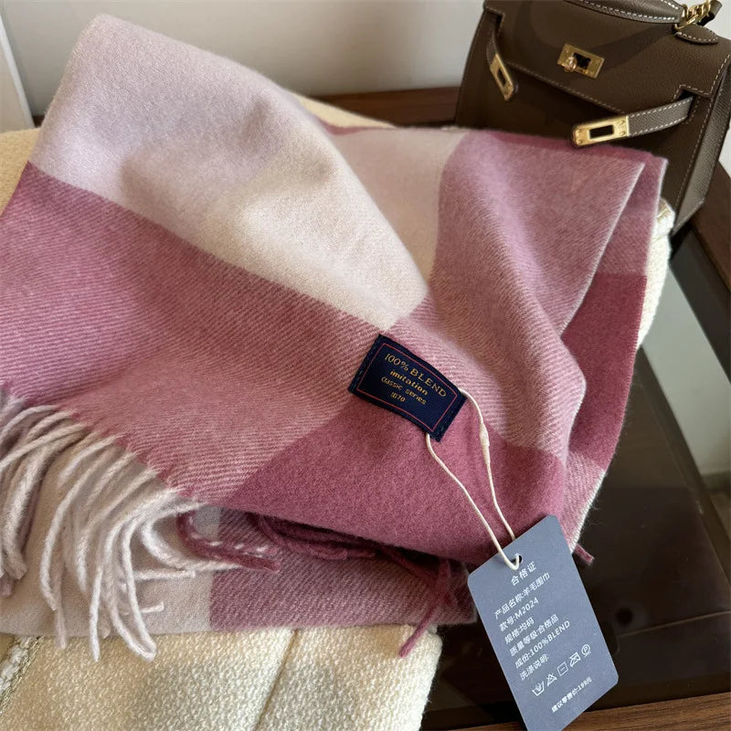 Faux Cashmere Plaid Scarf British Classic Style Light Luxury Unisex Warm Winter Autumn Neck Wrap for Couple