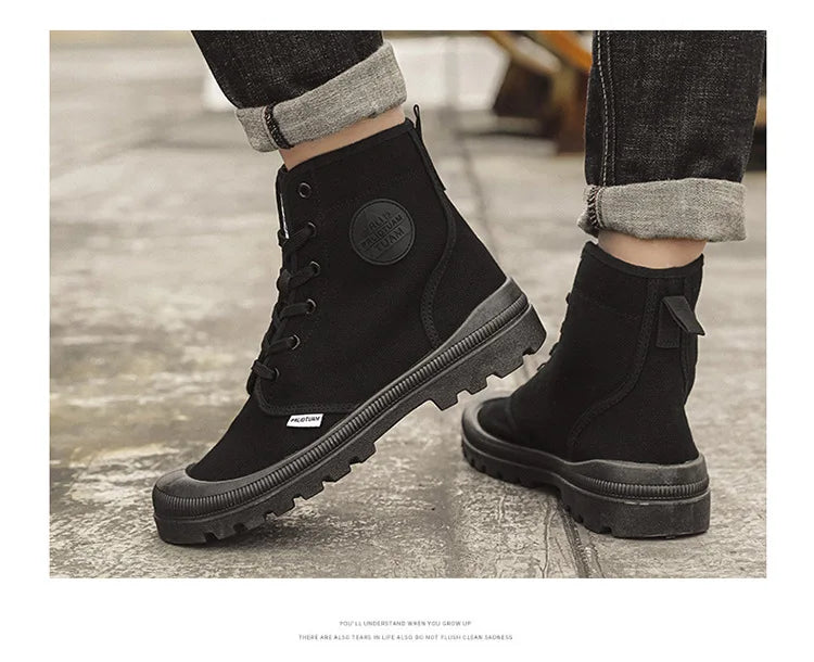 Canvas Shoes Men Boots Leisure High Top Ankle Boots Male Flat Footwear Military Boots Couple Shoes Casual Spring Autumn Boots