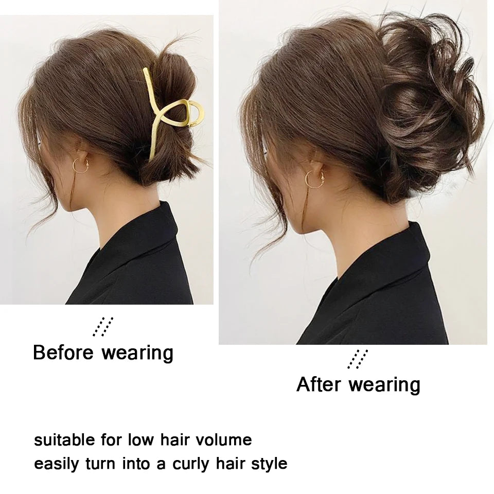 HUAYA Synthetic Messy Curly Claw Hair Bun Chignon Hair Extensions Scrunchy Fake False Hair With Tail for Women Hairpieces