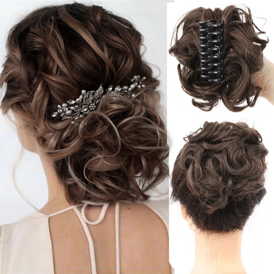 HUAYA Synthetic Messy Curly Claw Hair Bun Chignon Hair Extensions Scrunchy Fake False Hair With Tail for Women Hairpieces