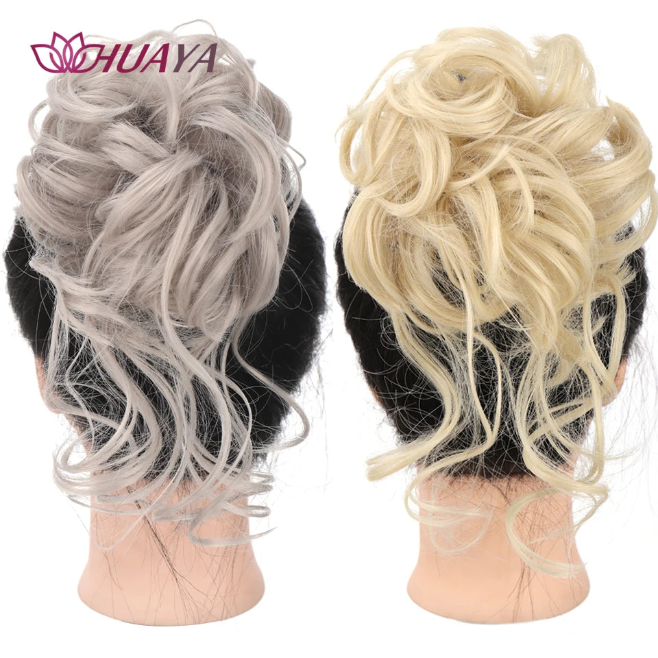 HUAYA Synthetic Messy Curly Claw Hair Bun Chignon Hair Extensions Scrunchy Fake False Hair With Tail for Women Hairpieces