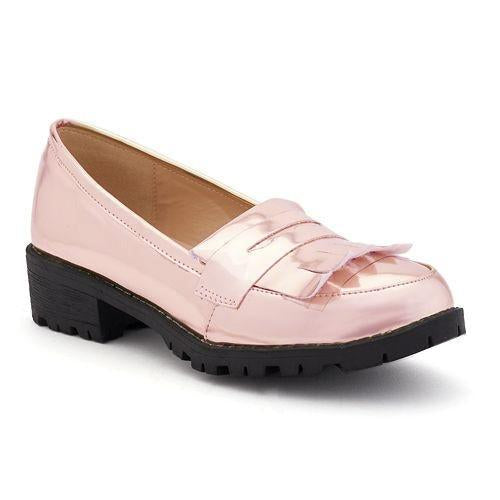 Women's Metallic Silver Patent Leather Loafers - Padded Comfort Fashion Shoes