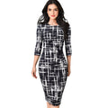 Autumn Elegant Printed Patchwork Dresses Business Bodycon Fitted Women Office Dress