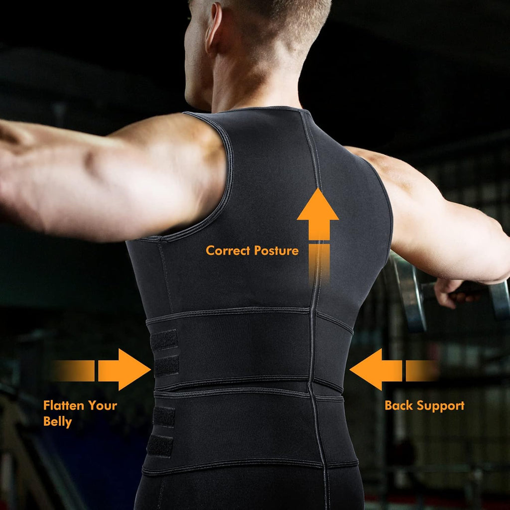 Sauna Vest Waist Trainer for Men Sauna Suit Double Sweat Belt Body Shaper for Gym Workout Exercise Zipper Tank Top Shapewear