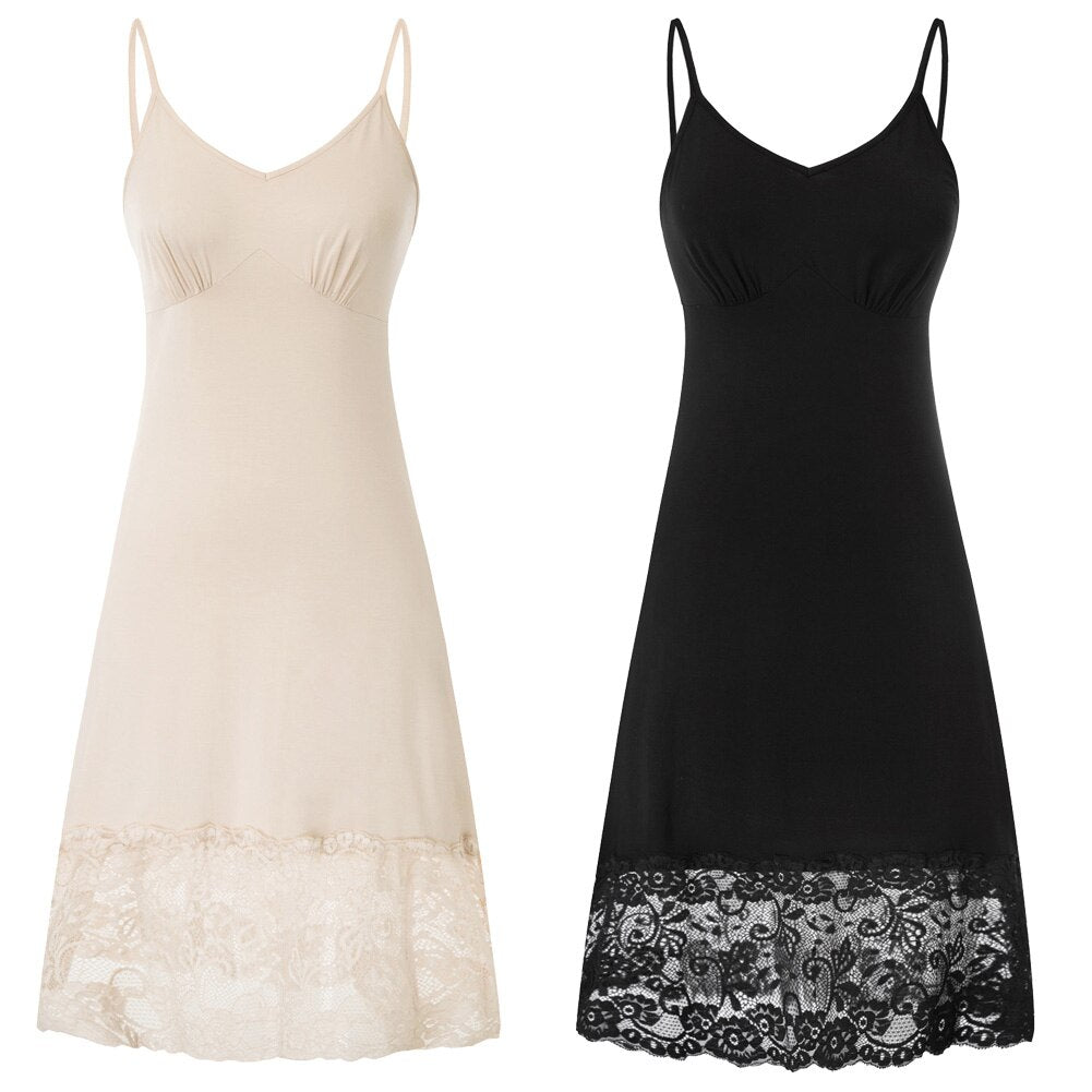 Belle Poque Women Dresses Lace Hem Full Slip Dress Spaghetti Straps V-Neck Hips-Wrapped Fashion Casual Summer Dresses Mini Lady