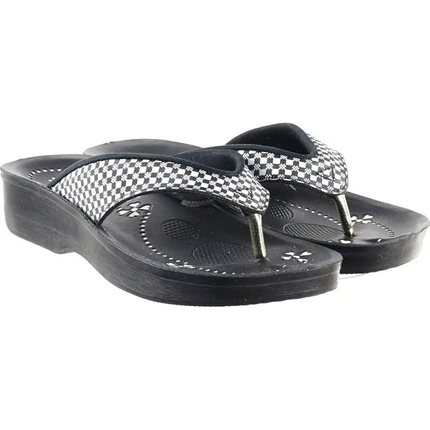 Women's Block Design Flip-Flop (Size-UK-6) (Color-BLACK)