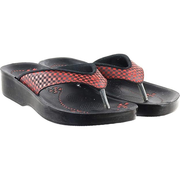 Women's Block Design Flip-Flop (Size-UK-3) (Color-RED)