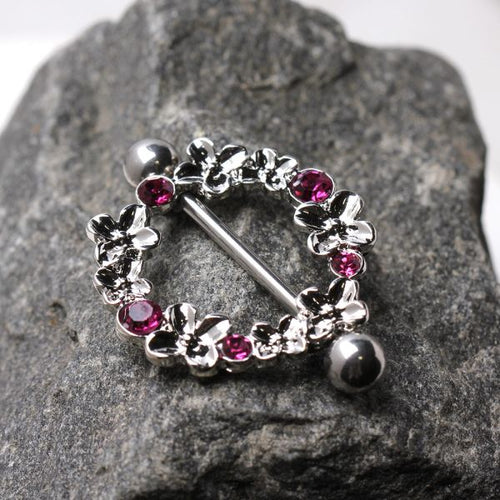 316L Stainless Steel Pink Flower Wreath Nipple Shield