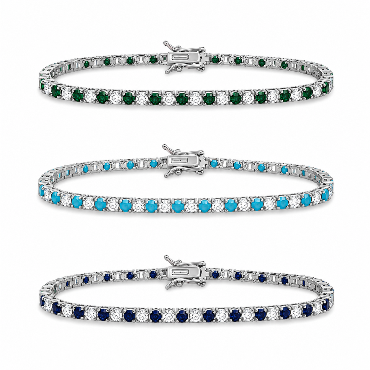 3mm CZ Tennis Bracelet – Color Stone & Clear Bezel Bracelet