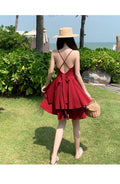 Summer Ruffles Sexy Dress Women Red Spaghetti Strap V Neck Backless Dresses Mini Zipper Club Party Female Dress Vestidos