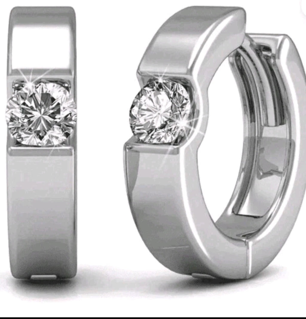 Cate & Chloe Charlie 18k White Gold Plated 14mm Hoop Earrings with  Crystal
