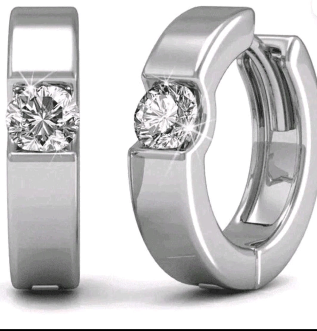 Cate & Chloe Charlie 18k White Gold Plated 14mm Hoop Earrings with  Crystal