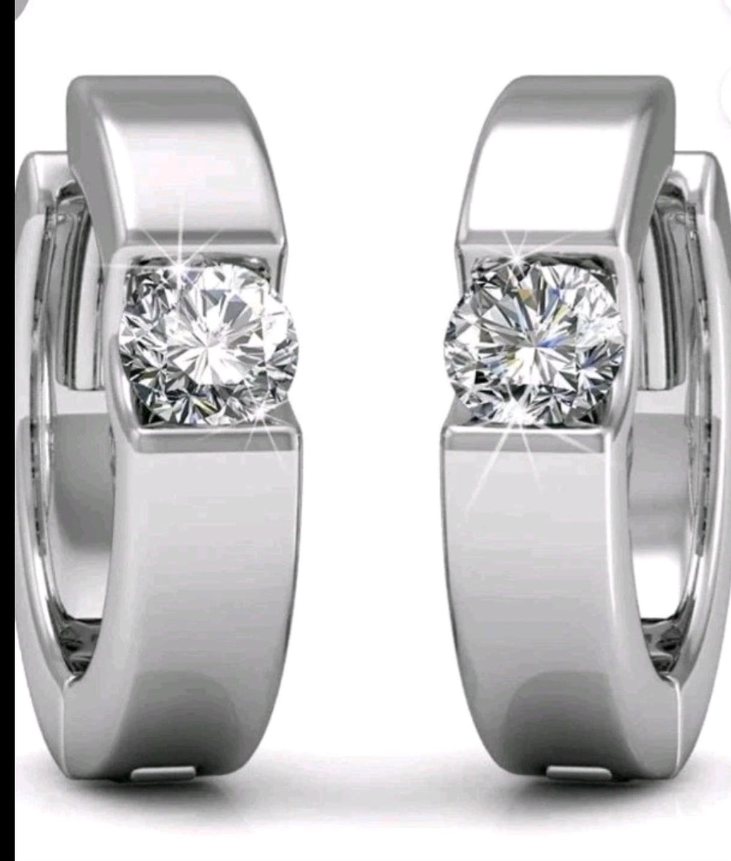 Cate & Chloe Charlie 18k White Gold Plated 14mm Hoop Earrings with  Crystal