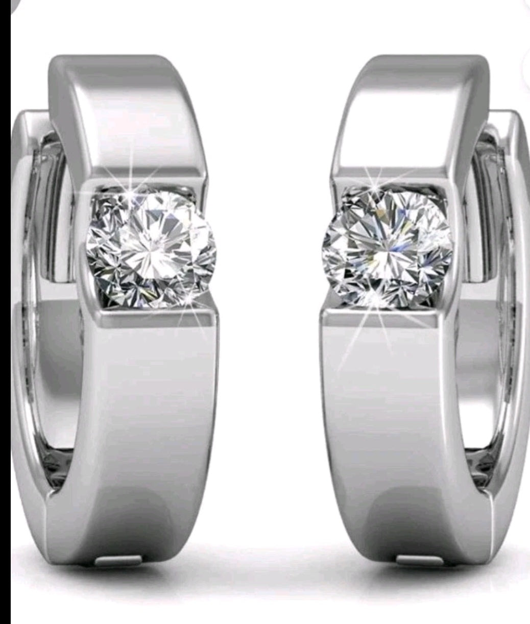 Cate & Chloe Charlie 18k White Gold Plated 14mm Hoop Earrings with  Crystal