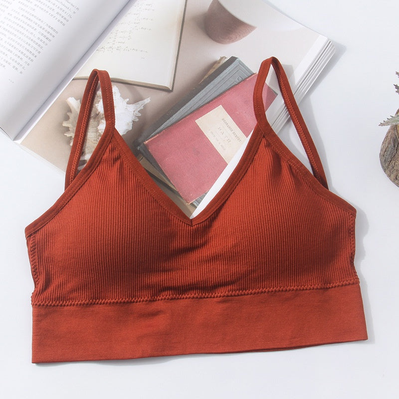 5-Piece Set of Sports Seamless Bras, Comfortable Wire-Free Bras, V-Neck Bandeau Spaghetti Strap Bras, Push-Up Bras / Underwear /