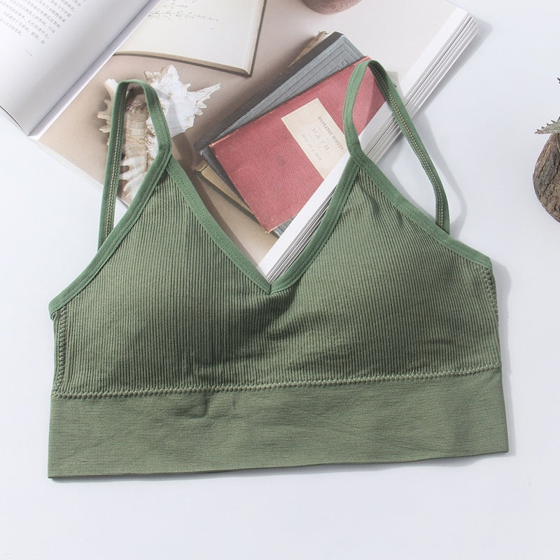 5-Piece Set of Sports Seamless Bras, Comfortable Wire-Free Bras, V-Neck Bandeau Spaghetti Strap Bras, Push-Up Bras / Underwear /