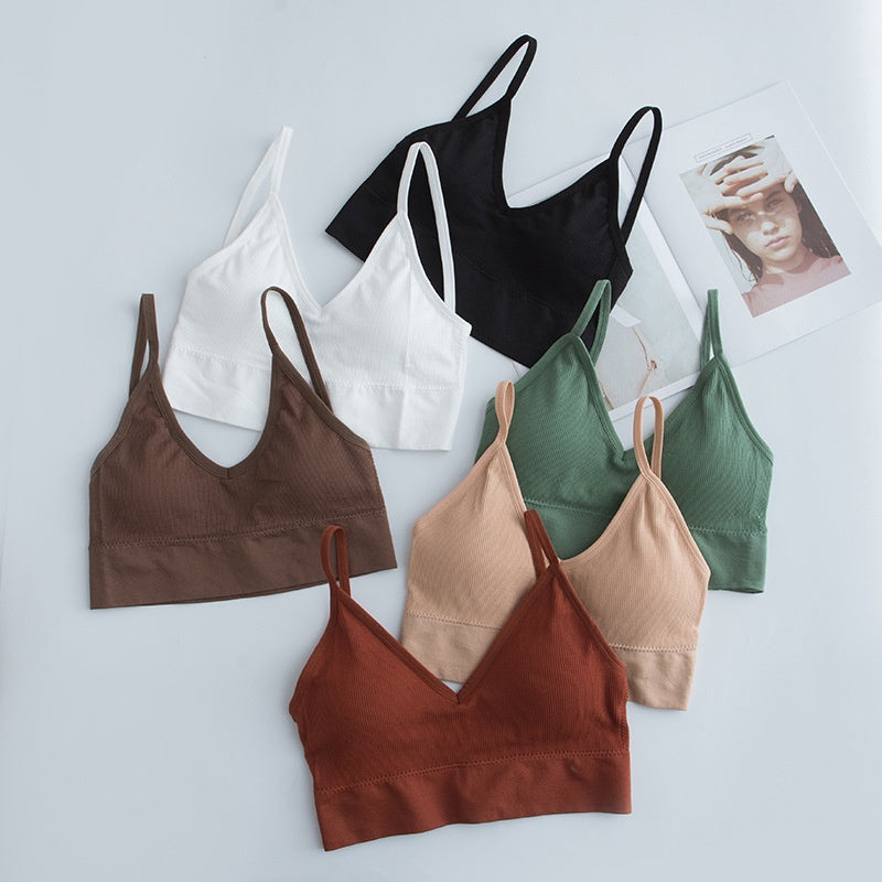 5-Piece Set of Sports Seamless Bras, Comfortable Wire-Free Bras, V-Neck Bandeau Spaghetti Strap Bras, Push-Up Bras / Underwear /