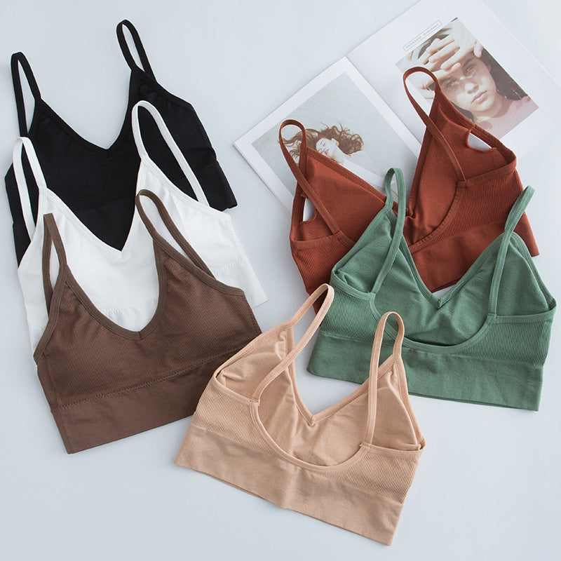 5-Piece Set of Sports Seamless Bras, Comfortable Wire-Free Bras, V-Neck Bandeau Spaghetti Strap Bras, Push-Up Bras / Underwear /