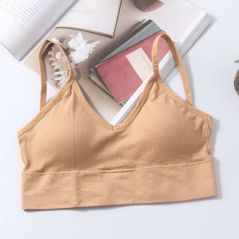 5-Piece Set of Sports Seamless Bras, Comfortable Wire-Free Bras, V-Neck Bandeau Spaghetti Strap Bras, Push-Up Bras / Underwear /